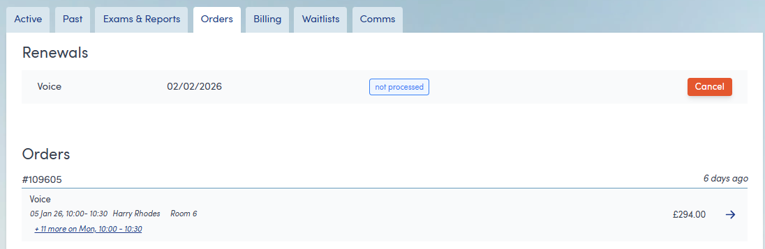 Upcoming Renewals on Orders Tab